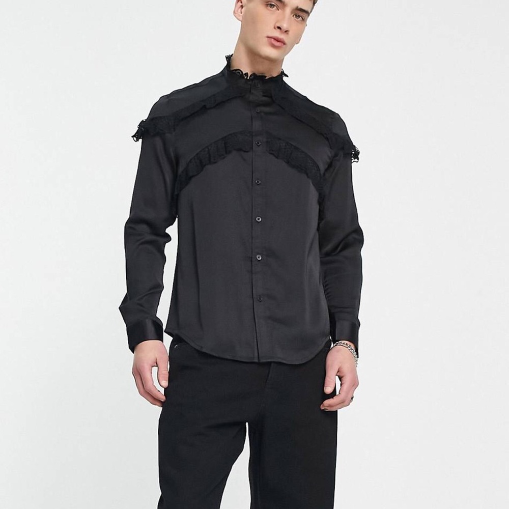 ASOS Design Satin Shirt w/ Lace Trim (Size M) Brand New
